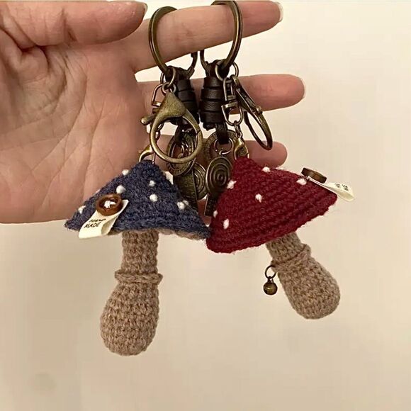 Handmade Crochet Forest-Style Mushroom Bag Charm Keychain - Picture 1 of 3